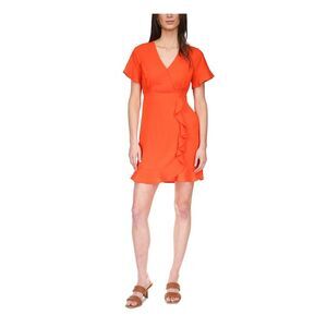 MICHAEL MICHAEL KORS Womens Orange Front Waist Lined Flutter Sleeve Mini Dress M